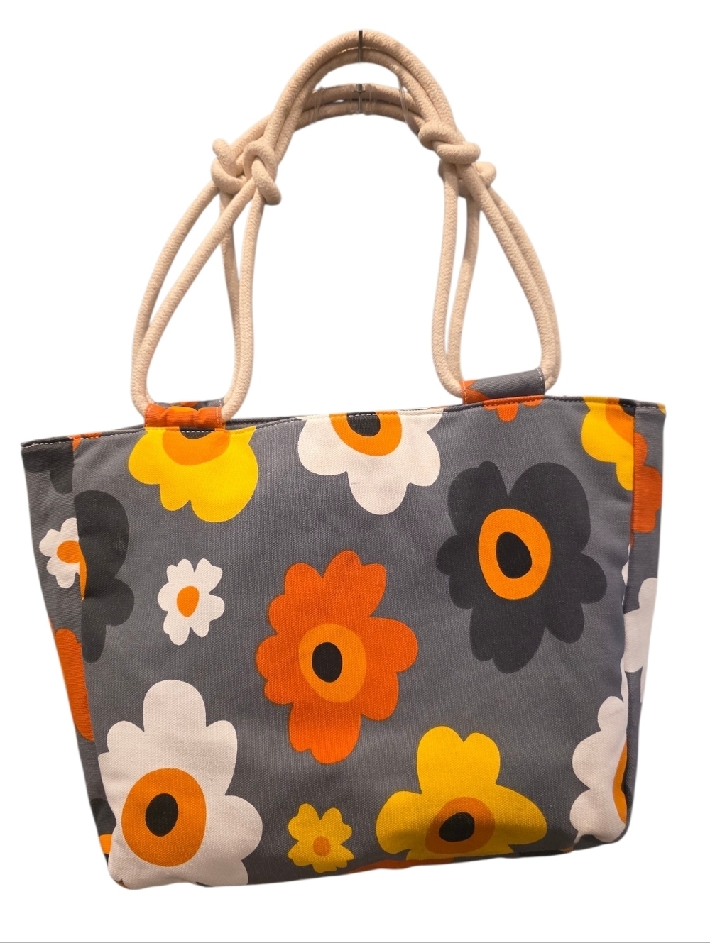Farmhouse Is My Style Gray Canvas Tote with Orange & Yellow Flowers